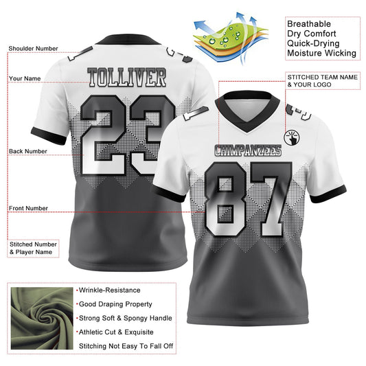 Custom White Steel Gray-Black Mesh Authentic Gradient Square Shape Flag Football Jersey