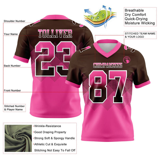 Custom Brown Pink-White Mesh Authentic Gradient Square Shape Flag Football Jersey