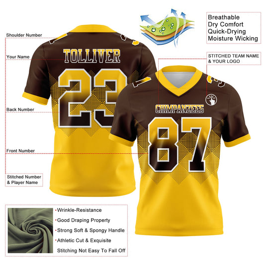 Custom Brown Yellow-White Mesh Authentic Gradient Square Shape Flag Football Jersey