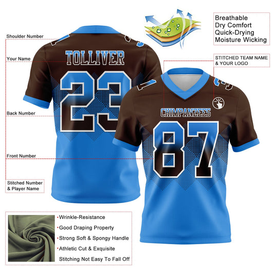 Custom Brown Powder Blue-White Mesh Authentic Gradient Square Shape Flag Football Jersey