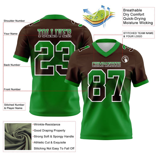 Custom Brown Grass Green-White Mesh Authentic Gradient Square Shape Flag Football Jersey