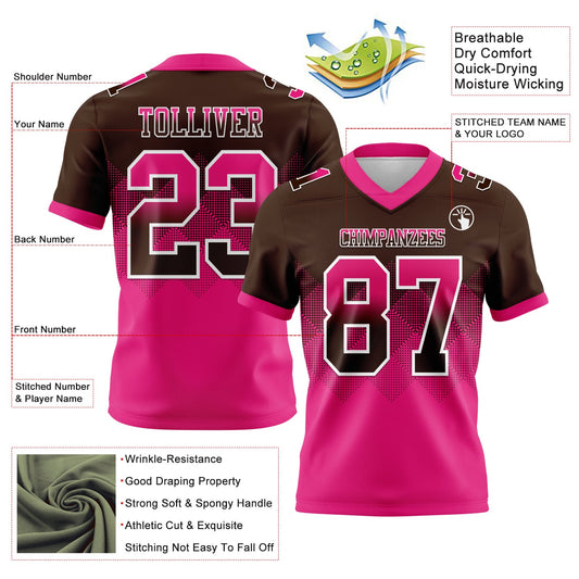 Custom Brown Hot Pink-White Mesh Authentic Gradient Square Shape Flag Football Jersey