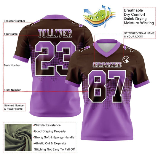Custom Brown Medium Purple-White Mesh Authentic Gradient Square Shape Flag Football Jersey