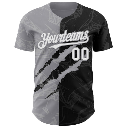 Custom Graffiti Pattern White Black-Gray 3D Scratch Authentic Baseball Jersey