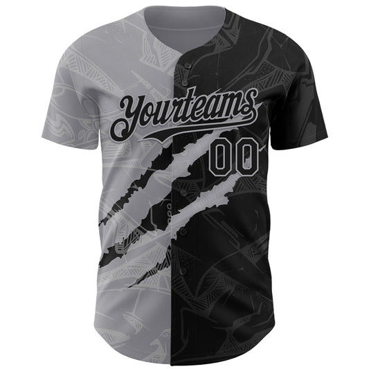 Custom Graffiti Pattern Black-Gray 3D Scratch Authentic Baseball Jersey