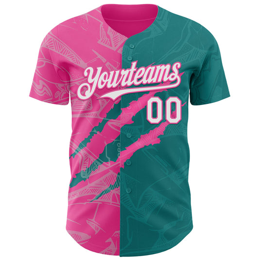 Custom Graffiti Pattern White Teal-Pink 3D Scratch Authentic Baseball Jersey