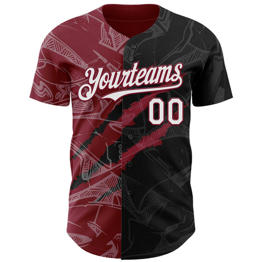 Custom Graffiti Pattern White Black-Crimson 3D Scratch Authentic Baseball Jersey