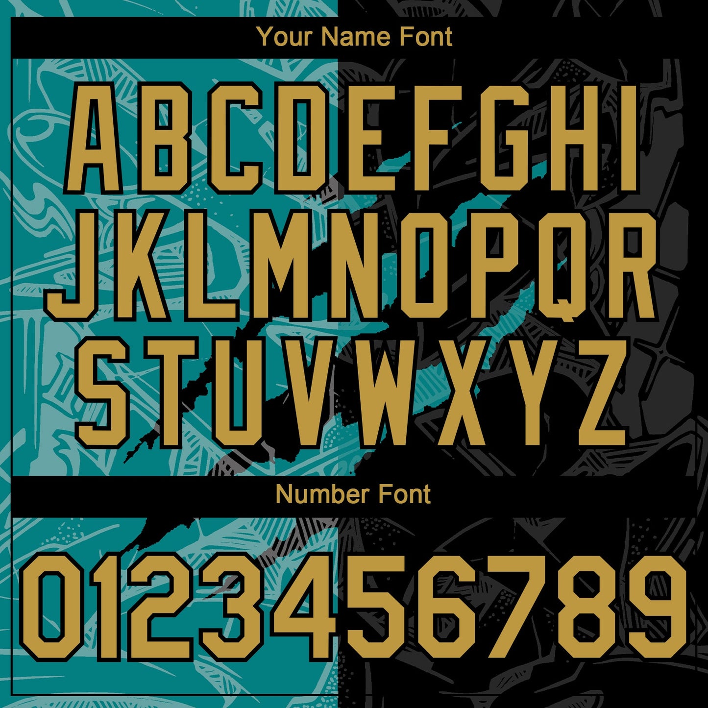 Custom Graffiti Pattern Old Gold Black-Teal 3D Scratch Authentic Baseball Jersey