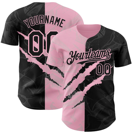 Custom Graffiti Pattern Black-Light Pink 3D Scratch Authentic Baseball Jersey