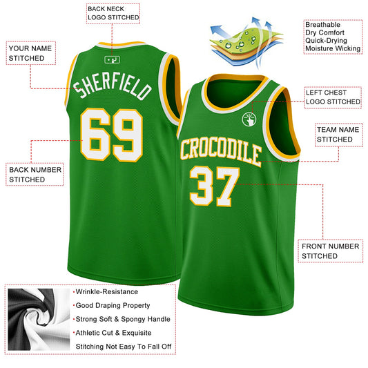 Custom Grass Green White-Gold Authentic Basketball Jersey