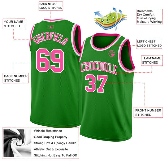 Custom Grass Green Pink-White Authentic Basketball Jersey
