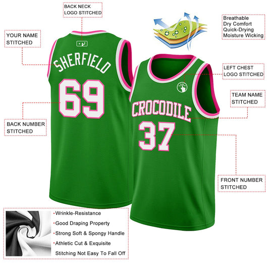 Custom Grass Green White-Pink Authentic Basketball Jersey
