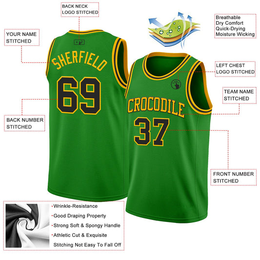 Custom Grass Green Black-Gold Authentic Basketball Jersey