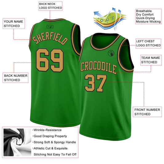 Custom Grass Green Old Gold-Black Authentic Basketball Jersey