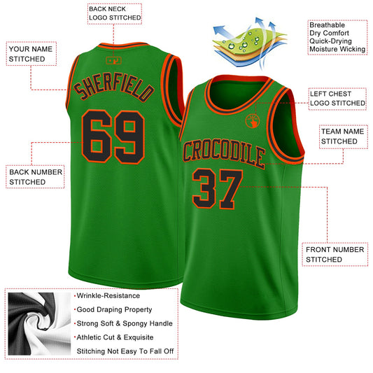 Custom Grass Green Black-Orange Authentic Basketball Jersey