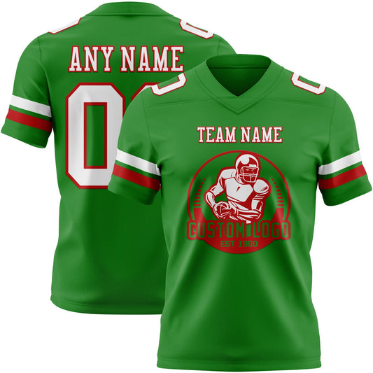 Custom Grass Green White-Red Mesh Authentic Football Jersey