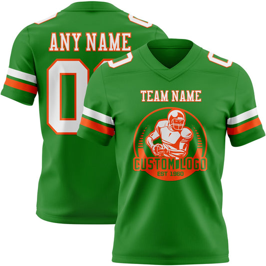 Custom Grass Green White-Orange Mesh Authentic Football Jersey