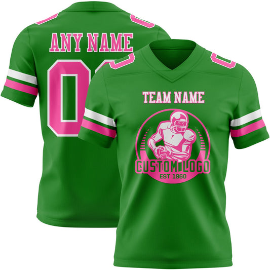 Custom Grass Green Pink-White Mesh Authentic Football Jersey
