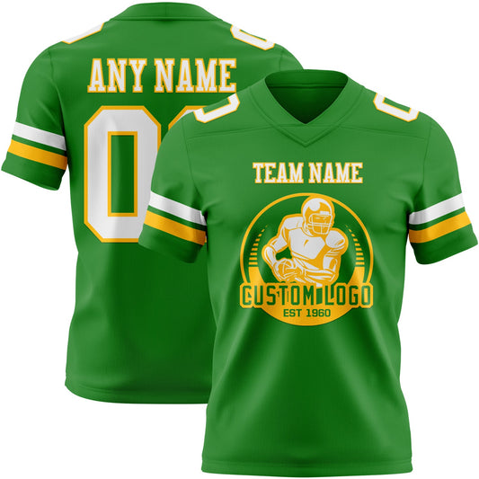 Custom Grass Green White-Gold Mesh Authentic Football Jersey