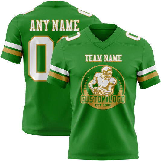 Custom Grass Green White-Old Gold Mesh Authentic Football Jersey