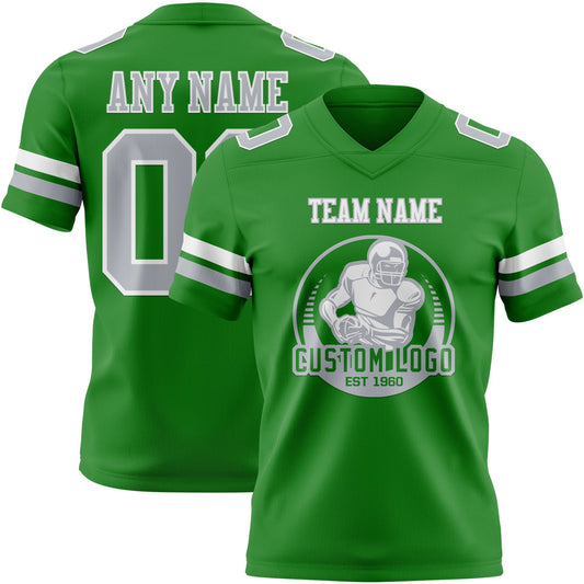 Custom Grass Green Gray-White Mesh Authentic Football Jersey