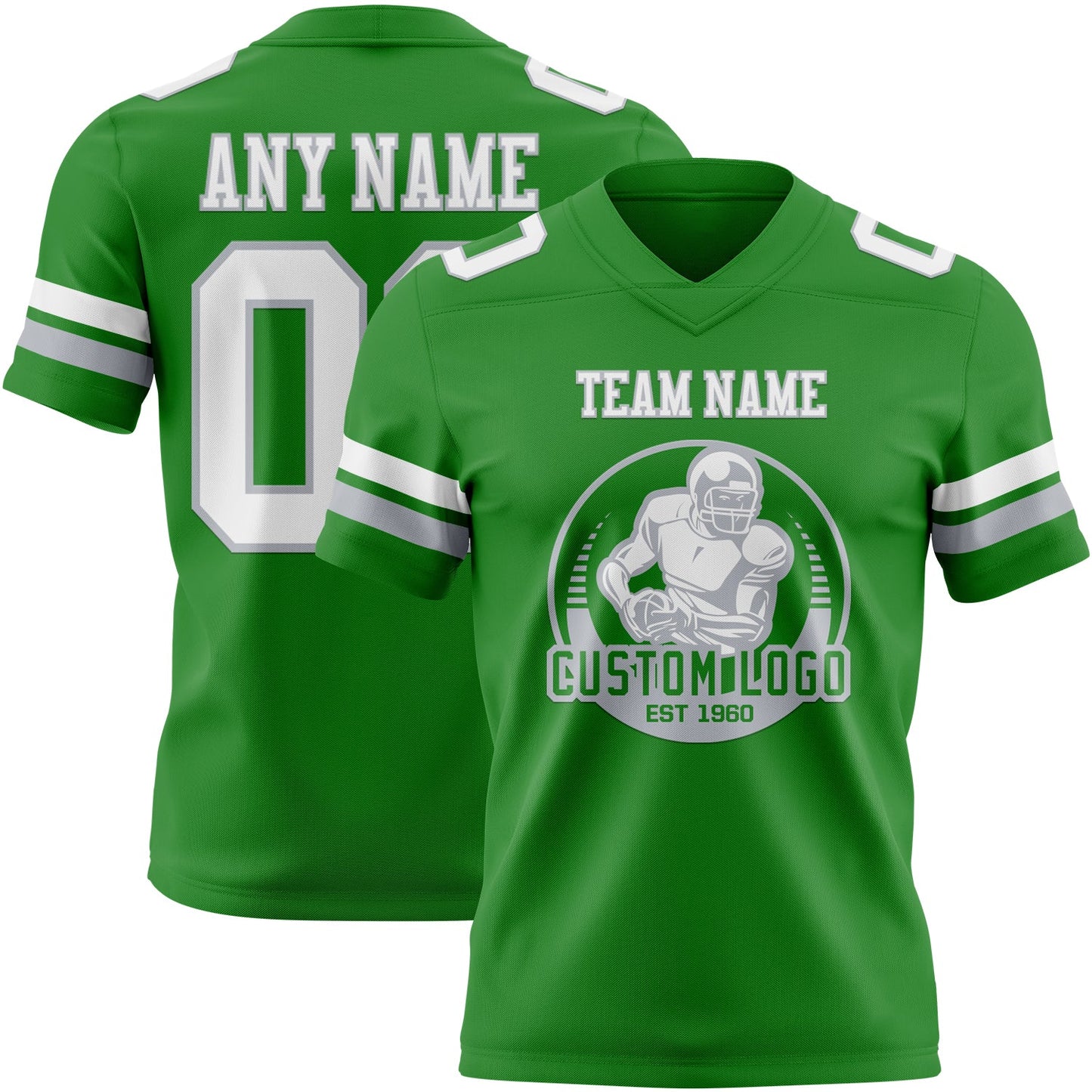 Custom Grass Green White-Gray Mesh Authentic Football Jersey