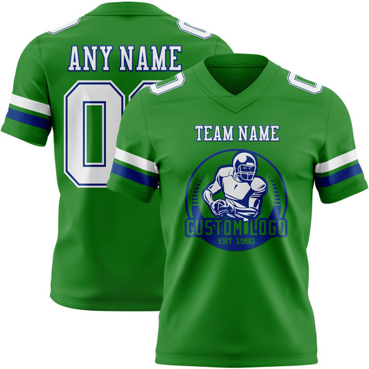 Custom Grass Green White-Royal Mesh Authentic Football Jersey