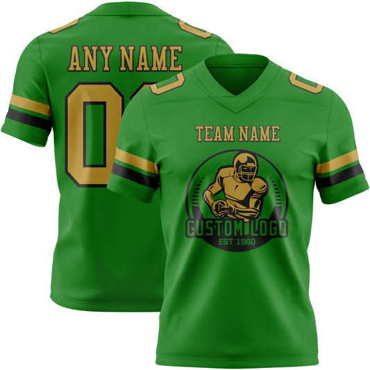 Custom Grass Green Old Gold-Black Mesh Authentic Football Jersey