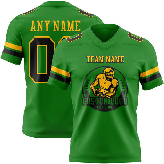 Custom Grass Green Black-Gold Mesh Authentic Football Jersey