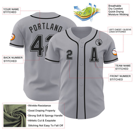 Custom Gray Black Authentic Baseball Jersey