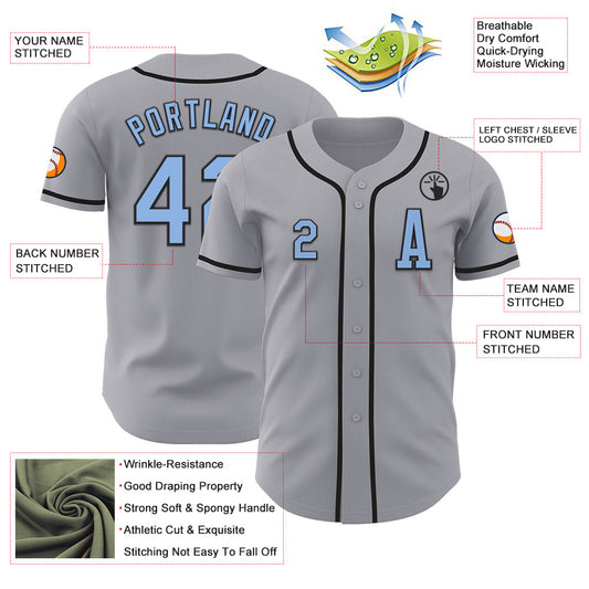 Custom Gray Light Blue-Black Authentic Baseball Jersey