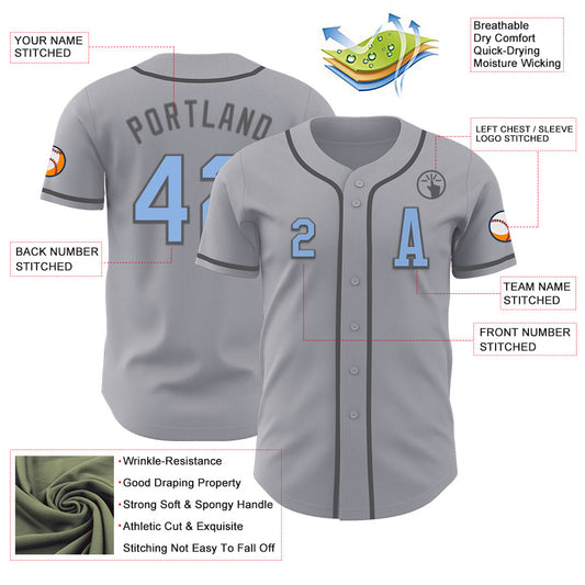 Custom Gray Light Blue-Steel Gray Authentic Baseball Jersey