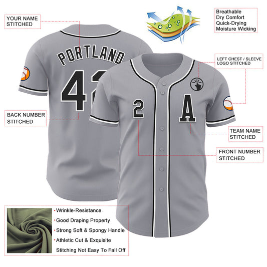 Custom Gray Black-White Authentic Baseball Jersey
