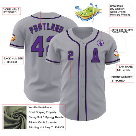 Custom Gray Purple-Black Authentic Baseball Jersey
