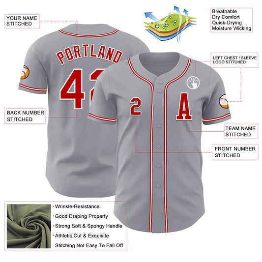 Custom Gray Red-White Authentic Baseball Jersey