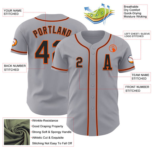 Custom Gray Black-Orange Authentic Baseball Jersey