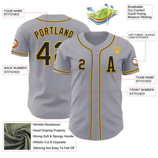 Custom Gray Black-Gold Authentic Baseball Jersey