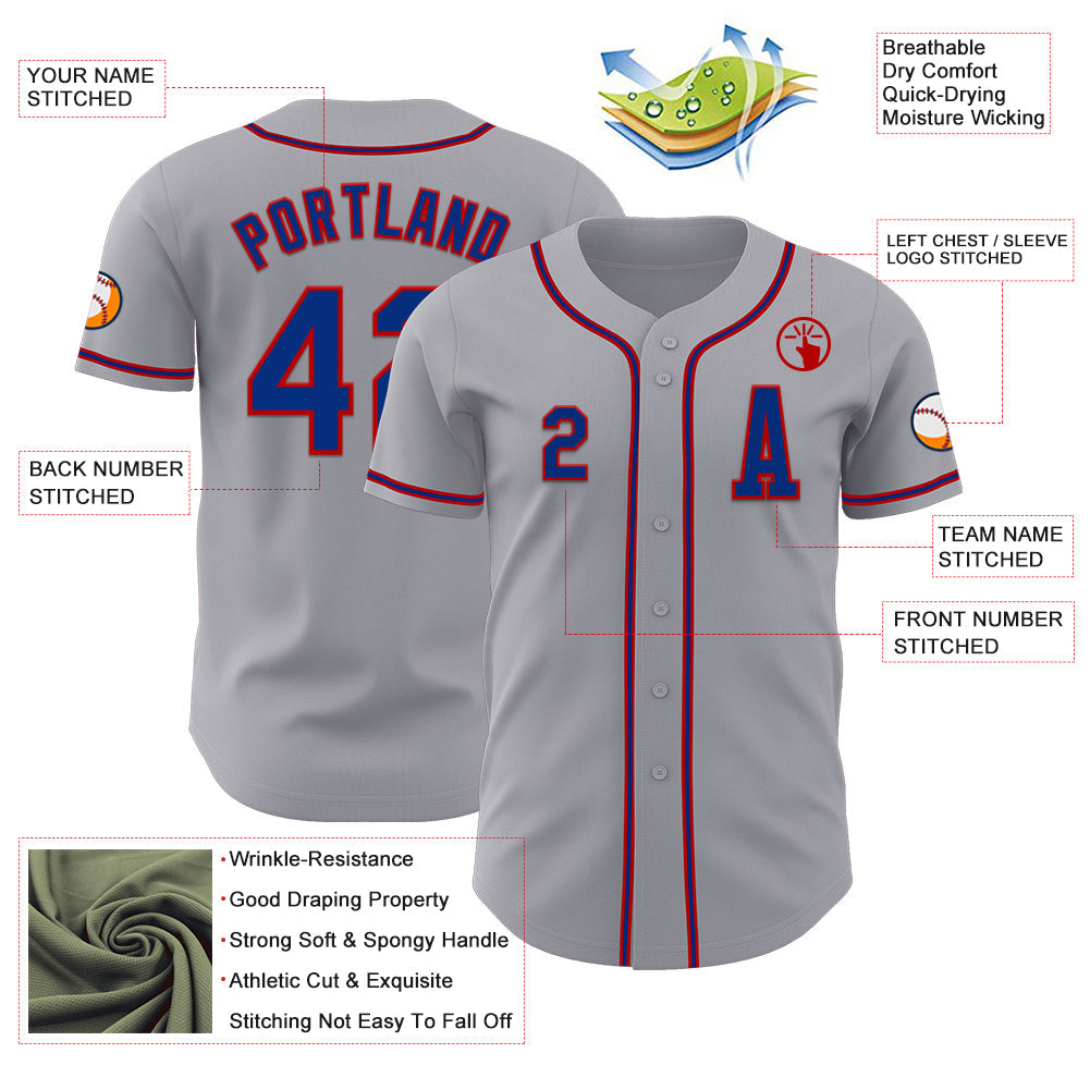 Custom Gray Royal-Red Authentic Baseball Jersey