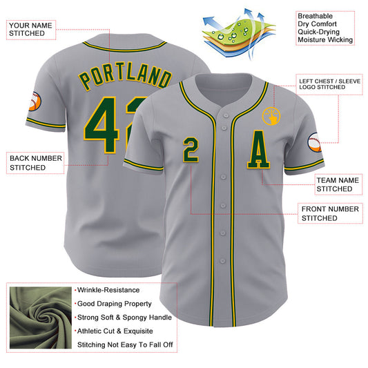 Custom Gray Green-Gold Authentic Baseball Jersey