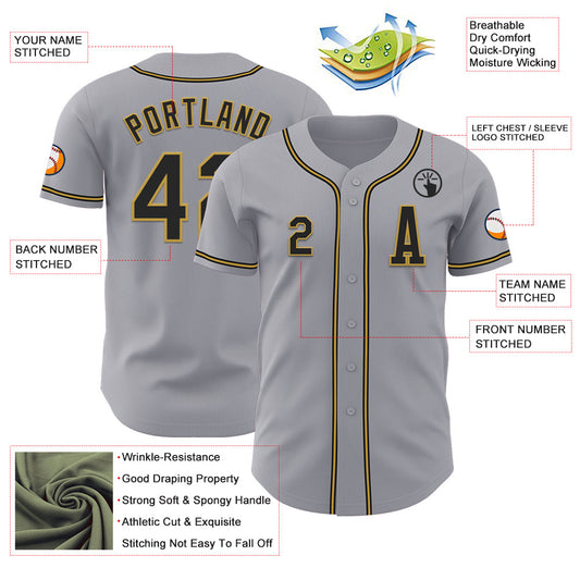 Custom Gray Black-Old Gold Authentic Baseball Jersey