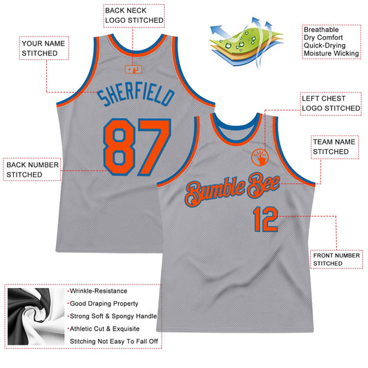 Custom Gray Orange-Light Blue Authentic Throwback Basketball Jersey