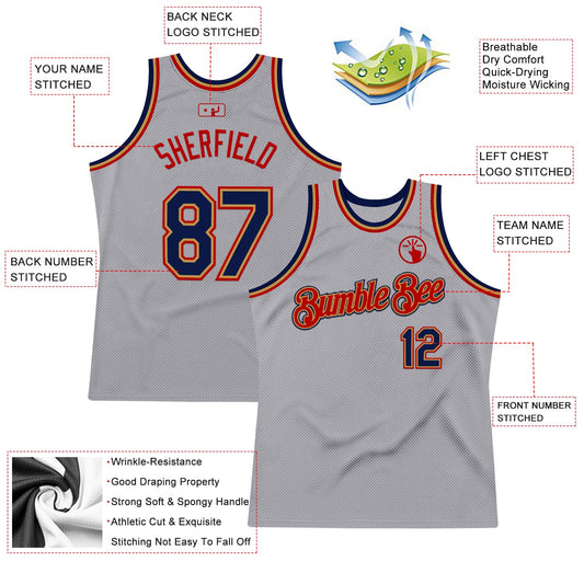 Custom Gray Navy Old Gold-Red Authentic Throwback Basketball Jersey