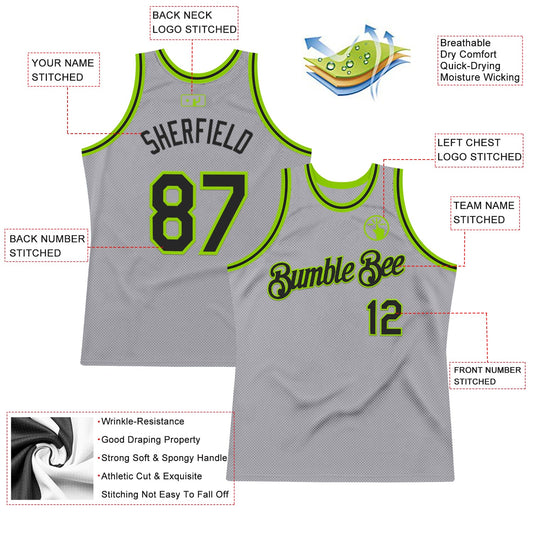 Custom Gray Black-Neon Green Authentic Throwback Basketball Jersey