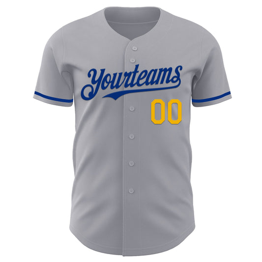 Custom Gray Royal-Gold Authentic Baseball Jersey