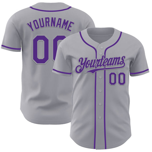 Custom Gray Purple Authentic Baseball Jersey