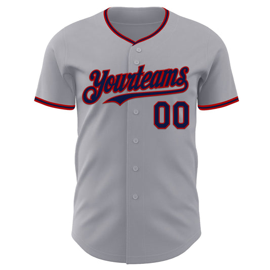 Custom Gray Navy-Red Authentic Baseball Jersey
