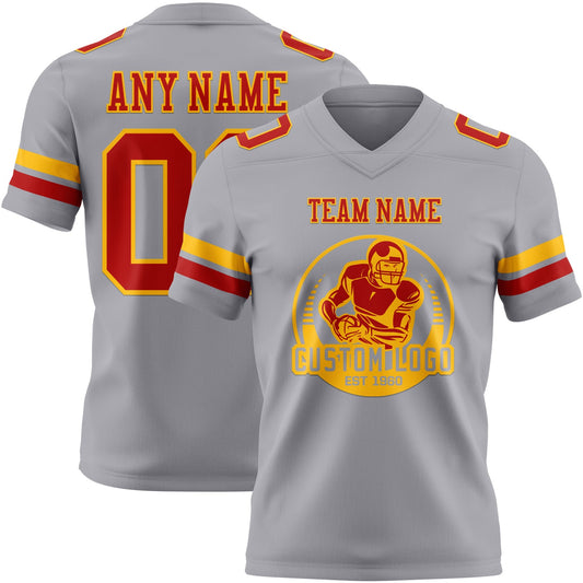 Custom Gray Red-Gold Mesh Authentic Football Jersey