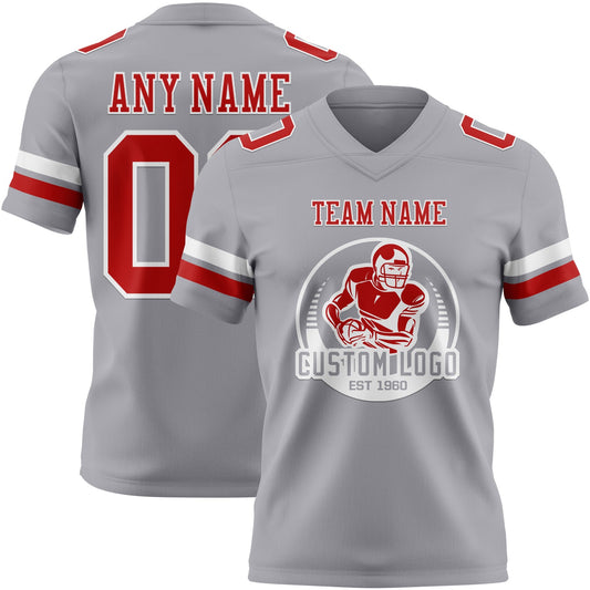 Custom Gray Red-White Mesh Authentic Football Jersey