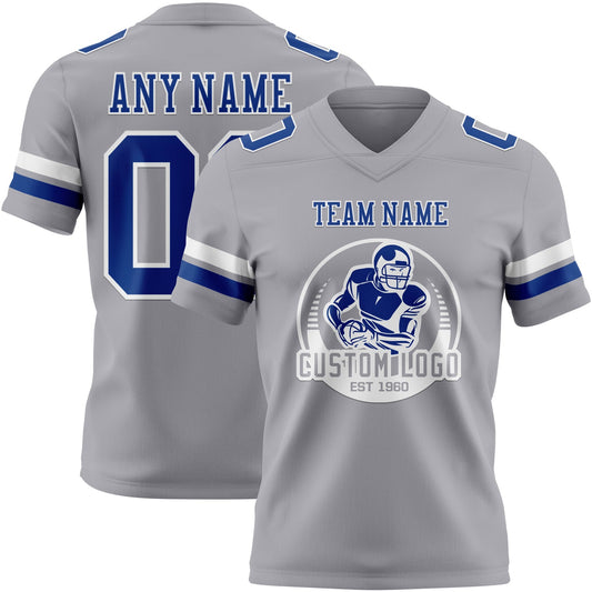 Custom Gray Royal-White Mesh Authentic Football Jersey