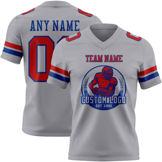 Custom Gray Red-Royal Mesh Authentic Football Jersey